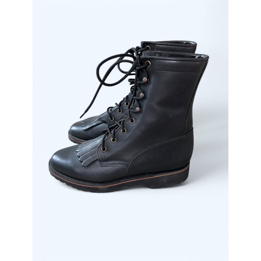 NEW Women's Tony Lama Black Leather Roper Lace Up Kiltie Boots 5.5 B